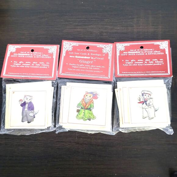 1980s Kitty Cucumber Friends Gift Note Cards Lot 36 w/ Envelopes 6 Designs Cats - Picture 1 of 11